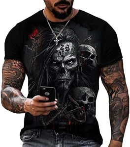 Taamlou Men's Street Skull Muscle Short Sleeve Print Personality Fashion Fashion T-Shirt, Z2926, Small