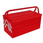 MANUFORE Metal Tool Box 16.5 x 8.5 x 8'' Folding Tool Storage Box, 3 Level and 5-Tray, with A Hole for Locking Red