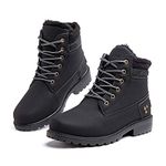 Hitmars Winter Shoes for Women Fur-Lined Warm Ladies Winter Ankle Boots PU Upper Anti-Slip Walking Snow Boots Casual Hi-Top Flat Heel 3.2 CM 3 Black Size UK 7.5