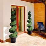 TANGZON 115/120CM Artificial Boxwood Spiral Topiary Tree, Evergreen Fake Buxus Plant in Pot with Realistic Leaves & Twined Branches, Faux Potted Plants for Home Office Porch Decoration (120CM, 2 Pack)