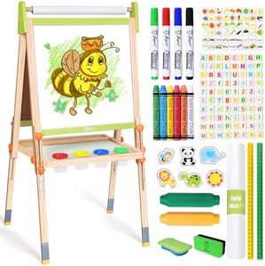 Joyooss Art Easel for Kids, Double Sided Magnetic Kids Easel with Whiteboard & Chalkboard, Deluxe Standing Easel with Paper Roll & Painting Accessories