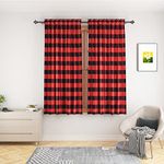 Red Black Buffalo Check Window Curtains 48 inches Long Living Room Cotton Curtain Panels Bedroom Plaid Gingham Farmhouse Decor Curtains Rod Pocket Kitchen Bathroom Basement 2 Panels 52"x48"