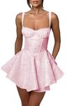 Hoepoly Embroidery Satin Short Homecoming Dresses Spaghetti Straps Puffy Mini Cocktail Party Gowns with Bow Back, Light Pink, 2