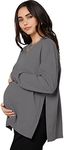 MakeMeChic Women's Maternity T-Shirt Long Sleeve Split Side Pregnancy Tee Tops Grey M