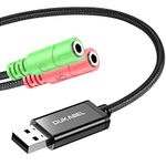 DuKabel USB to 3.5mm Jack Audio Adapte, 1.2 Meter External Sound Card USB to Headphone and Mic Adapter for PS4, PC, Laptop, Gaming Headset，and Stereo Headphone with 2x3.5mm TRS Jack