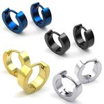 Konov Jewelry Mens Stainless Steel Classic Plain Huggie Hinged Hoop Earrings, Black Blue Gold Silver, 4 Pairs 8pcs, with Gift Bag, C23572