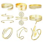 PATISORNA 9-10Pcs Arm Cuff Upper Arm Band Cuff Bracelet For Women Minimalist Boho Bangle Gold Adjustable Open Armlet Armband Costume Jewelry Set