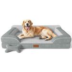 CWAWZ Extra Large Dog Bed, Orthopedic Dog Bed with Cooling Gel Memory Foam, Waterproof XL Dog Bed with Removable Washable Cover, 42" Dog Sofa Couch Dutch Velvet with Bone Toy, Light Gray