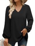 CHICZONE Blouse Women Plus Size Shirts Long Sleeve V Neck Ladies Fall Winter Loose Trendy Work Cute Elegant Pullover Tops Black XX-Large