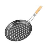 Hniuyun 12in Grill Skillet, Grill Pan Non-Stick with Wooden Foldable Handle for Deep Dish Pizza & Outdoor BBQ Grill