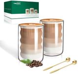 twoant Double Walled Coffee Glasses Mugs 2x400ml Cappuccino Latte Macchiato Glasses Cups with 2 Spoons Borosilicate Heat Resistant Glass Cup for Coffee Tea Milk Juice Ice Cream