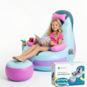 Qadory Inflatable Gaming Chair for Kids – Supports Up to 300 lbs, Includes Air Pump, Cup Holder, 2 Pockets – Durable Bean Bag Seat, Comfy Kids Gaming Chair & Top Gamer Chairs for Kid Room