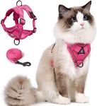 Skmeditec Cat Harness and Leash Set: Upgraded Escape Proof Vest with Lead for Large Cat Small Dog Puppy Walking, Soft Jacket Reflective Strips L Size Rose