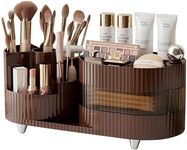 Rotating Makeup Organizer for Vanity,3-Tier 360°Spinning Bathroom Organizer Countertop with Makeup Brush Holder,large Capacity Cosmetic Storage Lazy Susan for Perfume jewellry Nail Polish(Tanned)