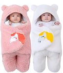 BRANDONN Baby Blankets New Born Combo Gift Pack of Wearable Flannel 0-6 Months Hooded Swaddle Wrapper Blanket, White, Onion Pink