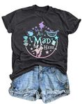 Alice in Wonderland Shirt Women Vacation Shirts We're All Mad Here Tshirt Mad Tea Party Shirt Cute Graphic Tee Tops Dark Grey