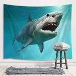 3D Shark Ocean Decor Tapestry for Men, Sea Animal Underwater World Art Boys Tapestries Wall Hanging for Bedroom Living Room College Dorm, TV Backdrop Wall Blankets (71W X 60H)