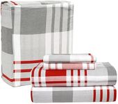 Lane Linen 100% Cotton Flannel Sheets Set - Twin Flannel Sheets 3-Piece Bedding Set, Brushed for Extra Softness, Warm,Hotel Sheets,15" Deep Pocket (Fits Upto 17" Mattress) - Red Plaid