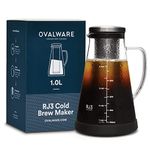 Airtight Cold Brew Iced Coffee Maker and Tea Infuser with Spout - Ovalware RJ3 Brewing Glass Carafe with Removable Stainless Steel Filter