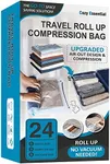 24 Travel Compression Bags, Roll Up Travel Space Saver Bags for Luggage, Cruise Ship Essentials (9 Large Roll/9 Medium Roll/6 Small Roll)