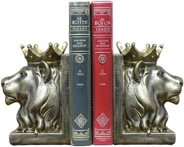 Kakizzy Vintage Gold Lion Book Ends,Animal Decorative Bookends,Resin Book Holder,Luxurious Book Ends for Shelves Rooms Office Home Decor,Unique Book Lover Gift(Gold Lion)