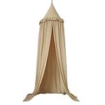 Wonder Space Kids Bed Canopy with Ruffles, Pastel Neutral Color for Boys & Girls, Frilled Cotton Tent Nursery Room Baby Crib Hanging Curtain Mosquito Netting Children Reading Nook Decoration (Khaki)