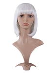 MapofBeauty Fashion Girl Natural Short Straight Wigs Flat Bangs Wigs-White-Ladies