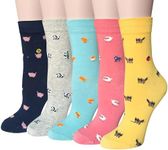 5 Pairs Womens Cute Dog Patterned Animal Socks Colorful Funny Casual Cotton Novelty Crew Socks Christmas,One Size