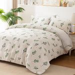 EMME Botanical Green Leaves Comforter Set with Sheets Queeen Size 7 Pieces，Brushed Microfiber Bed in a Bag, Ultra Soft and Comfortable Bedding Set (Green Leaves, 7 Pieces Full/Queen)