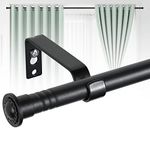 Harrms 16mm Curtain Poles for Eyelet Curtains, Matt Black Voile Curtain Pole 76-116cm, Curtain Rod Metal with Adjustable Brackets and Cap Finials for Bedroom, Living Room