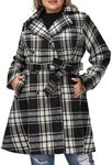 Hanna Nikole Plus Size Womens Pea Coats Dressy Lapel Collar Double Breasted Wool Blend Over Coat Black Plaid 26 Plus