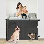 Bingguz Retractable Baby Gate with Cat Door (55” Wide x 35” Tall) Retractable Dog Gate with Pet Door Mesh Pet Gate with Cat Door for Puppy Dogs Cat Gate for Doorway/Stairs/Indoor and Outdoor (Black)