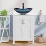 ARTETHYS Bathroom Sink Cabinet, Bathroom Vanity Units with Basin, 60cm White Bathroom Cabinet Free Standing with Cloakroom Blue Glass Vessel Sink