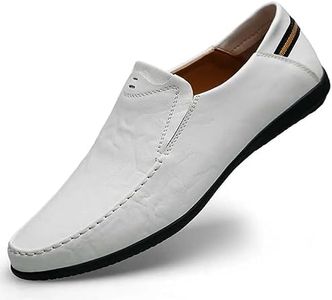 LUODENGLANG Loafer Premium Genuine Leather Men's Casual Shoes Slip On Mens Driving Penny Loafers for Men Lightweight Breathable, White, 8.5