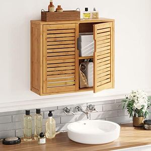 VIAGDO Wall Cabinet Bathroom Storage Cabinet Wall Mounted with Adjustable Shelves Inside, Double Door Medicine Cabinet, Utility Cabinet Organizer Over Toilet, Bamboo, 23.2''Lx8.1''Wx20.4''H