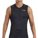 Zoot Men’s Core Tri Tank – Men’s Performance Triathlon Tank Top with 3 Back Pockets, Mesh Panels, and Cam Lock Zipper, Black, Medium