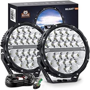 Nilight 9 Inch Round Offroad LED Driving Lights with DRL 2PCS 140W 15560LM IP68 Spot Flood Combo Work Light with 12AWG DT Connector Wiring Harness Kit for 4x4 Jeep Truck ATV UTV SUV, 5 Year Warranty