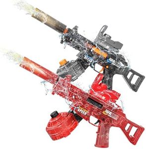 Electric Water Gun 2 Pack for Adults & Kids, 32FT Long Range Automatic Squirt Gun, LED Muzzle Flash & Recoil, 1200mAh Rechargeable, Splash-Resistant Summer Outdoor Beach Pool Party Toy Gift (Red&Gray)