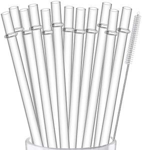 Alink 12-Pack Reusable Hard Plastic Clear Straws, 10.5 in x 0.3 in Tumbler Straws for 16 OZ 20 OZ 30 OZ Tumblers with Cleaning Brush