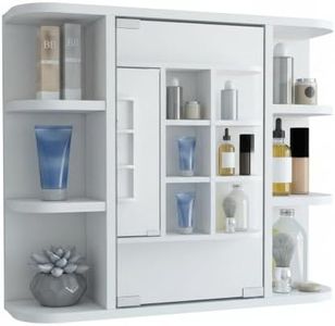 BIAIEMN Milan Bathroom Wall Cabinet with Mirror and Open Storage Shelves