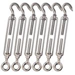 Cozihom, M6 Hook & Eye Turnbuckle 304 Stainless Steel, Hardware Kit for Wire Rope Tension Heavy Duty, for Sun Shade, Tent Installation, Anti-Rust, 6 Packs