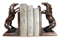 Ebros Rustic Western Equestrian Beauty Rearing Horses Bookends Figurine Set 9" Tall Rodeo Cowboy Horse Themed Bronze Electroplated Resin Book Ends Office Study Library Shelves Desktop Accent Figurine