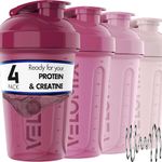 VELOMIX -4 PACK- Protein Shaker Bottles for Protein Mixes, 20 OZ Shaker Cups for Protein Shakes, Small Shaker Bottle Pack, Shaker Cup, Blender Bottles, Shakers for Protein Shakes