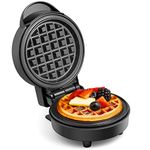 VonShef Mini Waffle Maker – Waffle Iron 600W with 12.5cm Non Stick Plates, Single Belgian & American Waffle Machine, Keto Chaffle Maker, Snacks & Desserts, Compact, Power/Ready Indicator Light – Black