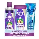 Aussie SOS Blonde & Hydrate Set: Purple Shampoo 300ml, Conditioner 200ml and Super Serum All in One Leave-In Treatment 160ml
