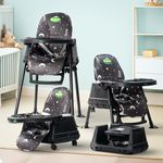 Baybee 4 in 1 Convertible High Chair for Kids | Foldable Baby Feeding Chair with Safety Harness, Adjustable Tray, Booster Seat & Recliner | Easy to Clean, Portable Dining Chair (Black)