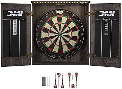 DMI Sports Paris Bristle Dartboard Cabinet Sets - Includes LED Lighting or Electronic Scoring Option, Rustic Grey (D4400W)