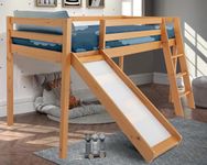 Blisswood 3ft Single Bunk Bed, Solid Pine Wood Kids Cabin Bed Mid Sleeper Single Bed Frame with Slide & Ladder Wooden Bunk Loft Beds, Kids Children, Pine