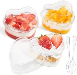 Qeirudu 50 Pack 5 oz Heart Shaped Dessert Cups with Lids and Spoons, Mini Dessert Shooter Cups Cute Plastic Parfait Cups for Party Wedding Serving Cheesecake Mousse Pudding