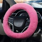 Pahajim Fluffy Steering Wheel Covers, Soft Furry Car Anti-skid Plush Steering Wheel Cover Warm Wool Universal 36-39cm Winter Car Decoration for Women (Pink)